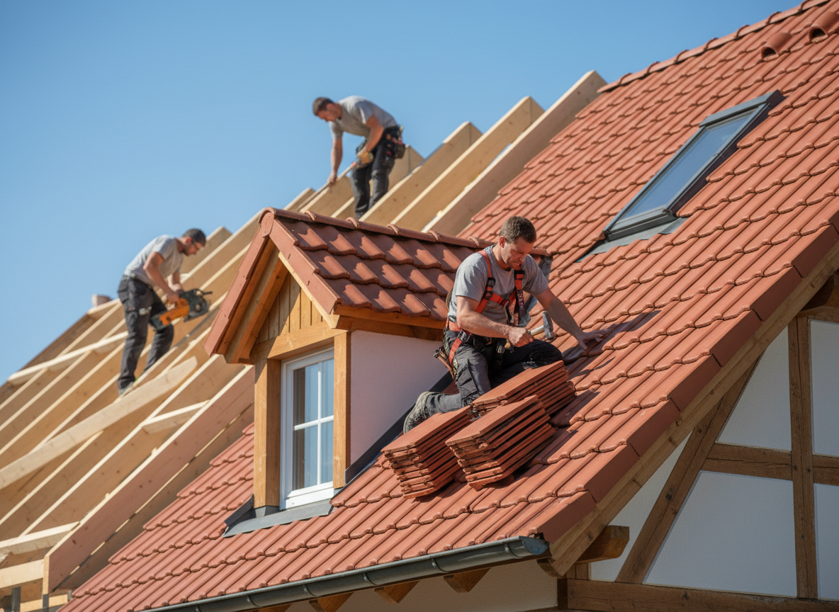Dachdeckerarbeiten und Zimmermannsarbeiten am Dachstuhl